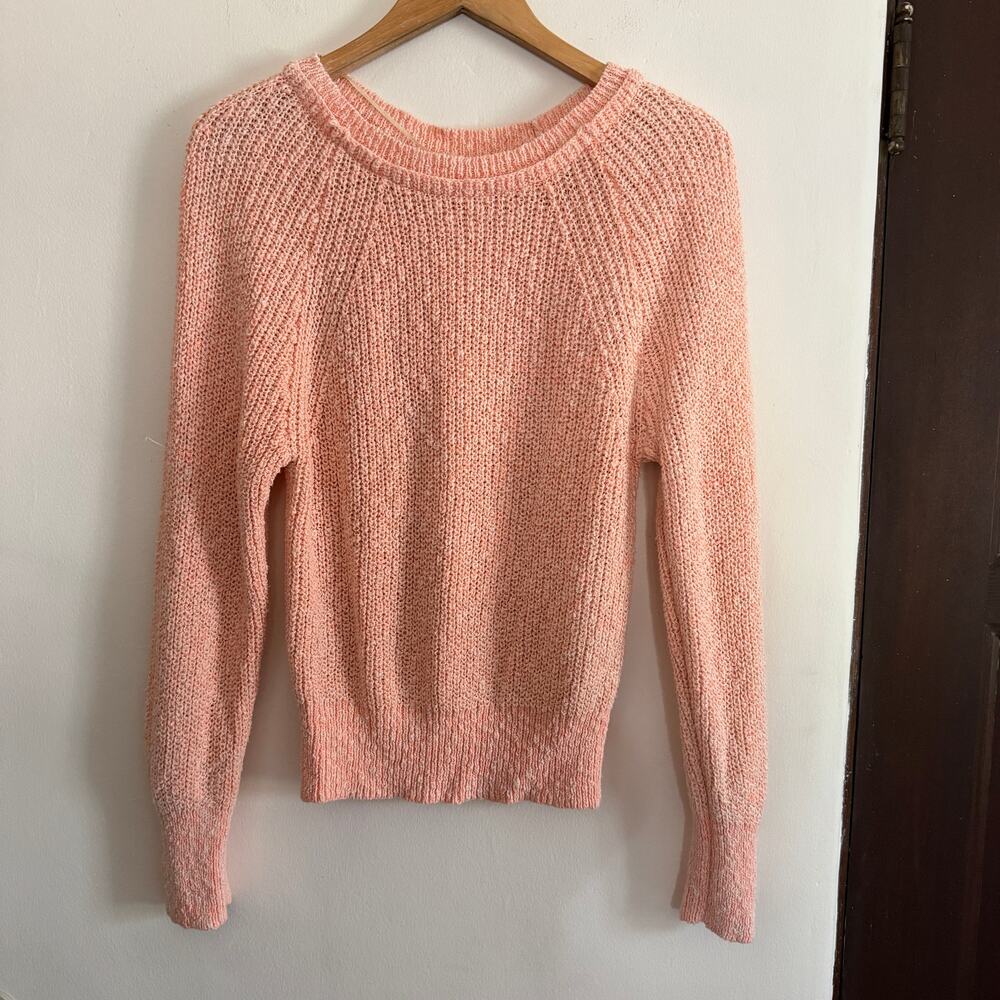 FREE PEOPLE | Electric City Coral Beachy Linen Cotton Round Neck Sweater Medium - Picture 2 of 6